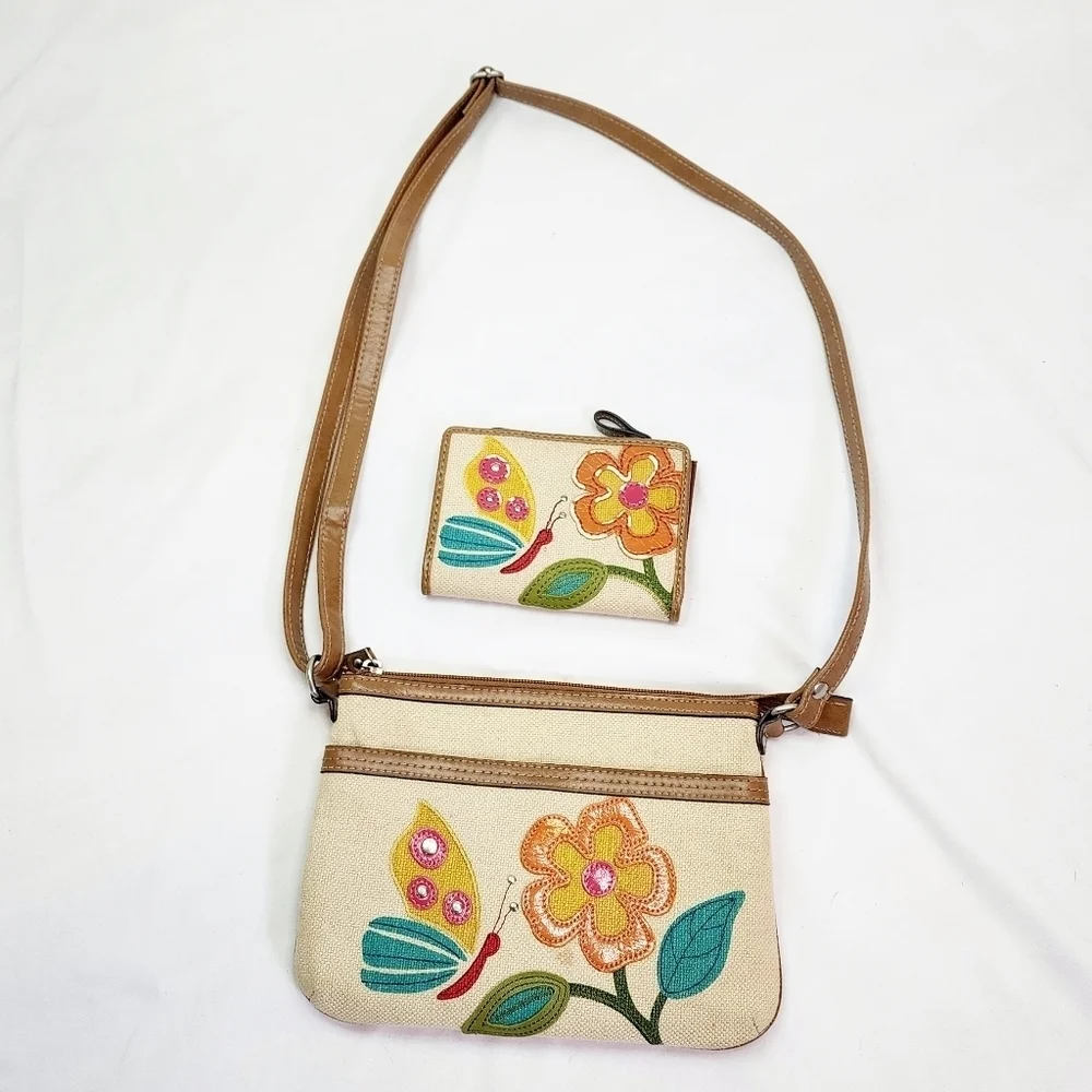 Relic Floral Butterfly Adjustable Strap Crossbody Purse & Wallet Set
